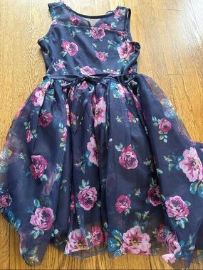 Zhenzi Navy Floral Party Dress with Pink Roses